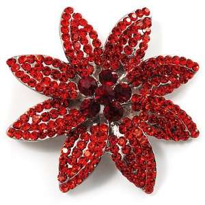   Red Swarovski Crystal Bridal Corsage Brooch (Silver Tone) Jewelry