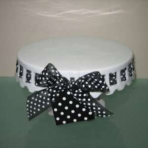  12 CAKE STAND W/ WHITE DOTTED BLACK RIBBON: Home 