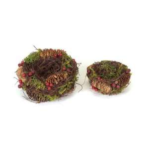   of 16 Modern Lodge Moss, Cone and Berry Nest Christmas Decorations 7