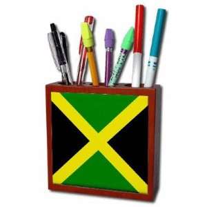  Jamaica Flag Mahogany Wood Pencil Holder