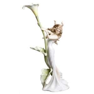  Long Hair Woman with Calla Lily Flower Porcelain Sculpture 