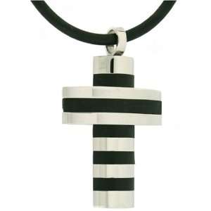  Cross Pendant Necklace Stainless Steel Black Rubber Design 