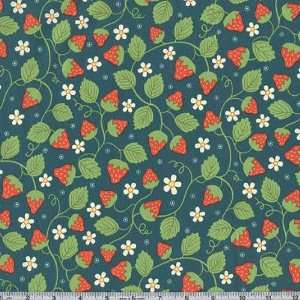  45 Wide Elanors Picnic Strawberry Vines Teal Fabric By 