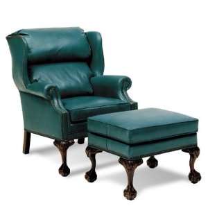   Leather Bustle Back Ball in Claw Wing Chair
