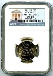   VICKSBURG QUARTER NGC MS68 UNCIRCULATED BUSINESS STRIKE EARLY RELEASES