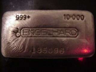   ENGELHARD .999+ FINE SILVER OLD POUR BAR 10 TROY OZS. OLD TYPE POUR