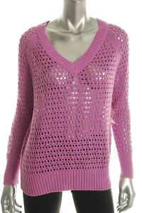   Secret MODA Purple Crochet Blouse Shirt Top Cover Up V Neck S 4 6
