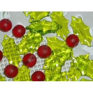  Christmas Holly Cranberry Glass Bead Mix