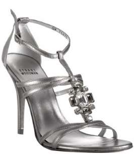 Stuart Weitzman silver leather Blinded jeweled sandals   up 