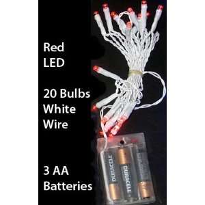  20 Bulb Red LED Mini Lights   White Wire 8 Foot Long: Home 