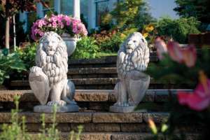 Pair of LION with SHIELD outdoor cement garden statue  