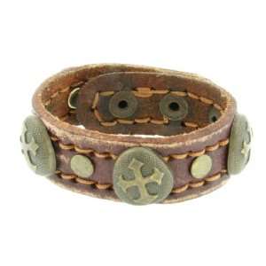   Jewelry   Heavy Leather Bracelet with Domed Cross Studs Jewelry