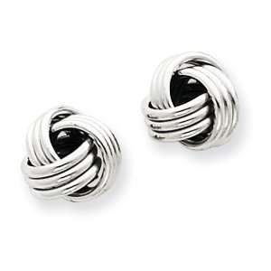    14k Gold White Gold Ridged Love Knot Post Earrings: Jewelry