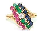   14kt Yellow Gold 1ct Ruby Sapphire Emerald Diamond Cluster Band Ring