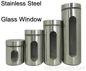 pc Kitchen Canister Set Nice Stainless Steel Glass Four Sizes sz 