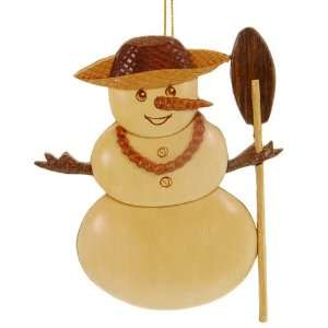  Wood Ornament of a Hawaiian Snow Man Holding a Canoe Paddle 