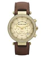 Michael Kors Watch, Womens Chronograph Chocolate Brown Leather Strap 