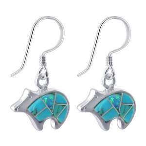   Turquoise Inlay Bear French Wire Back Finding Dangle Earrings Jewelry