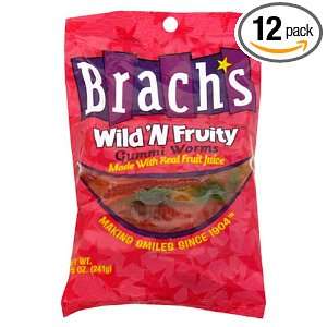 Brachs Gummi Worms, Wild n Fruity, 8.5 Ounce Bags (Pack of 12)
