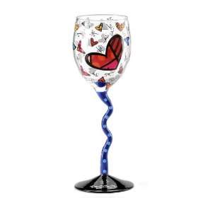  Romero Britto Wine Glass Blue Hearts