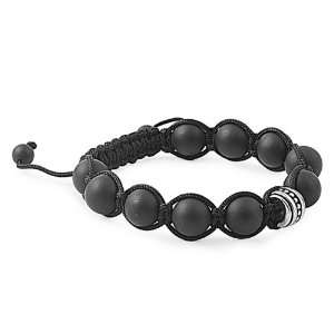 Matte Onyx and Stainless Carving Design Bead Macrame Bracelets   (11 
