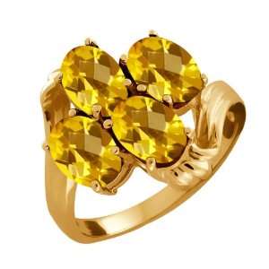    2.80 Ct Checkerboard Yellow Citrine 18k Yellow Gold Ring: Jewelry