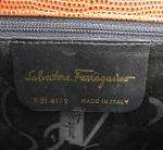 Auth Salvatore Ferragamo Ribbon Brown Embossed Llizard Hand Bag #5766 