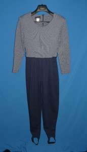 Vintage 80s Stirrup Pant Stretch Jumpsuit Navy Blue White My Michelle 