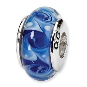    925 Silver Hand Blown Glass Light Dark Blue Charm Bead: Jewelry