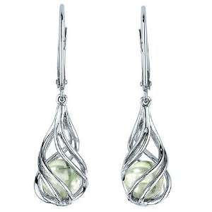   Ze Sterling Silver Caged Green Fluorite Bead Dangle Earrings Jewelry