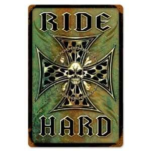  Ride Hard Motorcycle Vintage Metal Sign   Victory Vintage 
