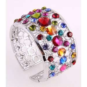   Jewelry Metal Multi Mixed Rhinestone Cuff Bangle Bracelet: Everything
