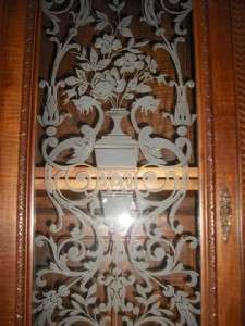 THE BEST CARVED ITALIAN ANTIQUE VITRINE / ETCHED GLASS  