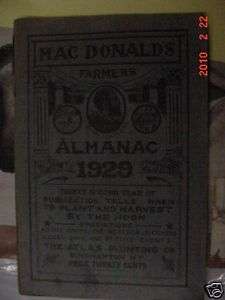 Mac Donalds Farmers Almanac 1929 Binghamton NY  