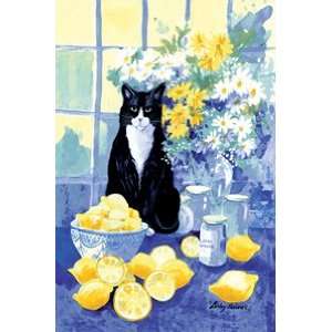 Lemon Cat Linen Tea Towel:  Kitchen & Dining