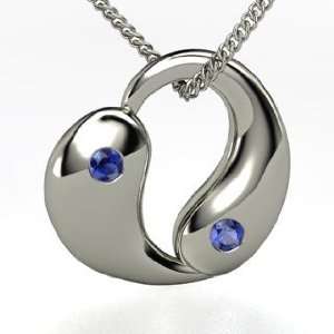  Yin Yang Heart, Sterling Silver Necklace with Sapphire 