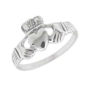  14k White Gold Polished Claddagh Ring: Jewelry