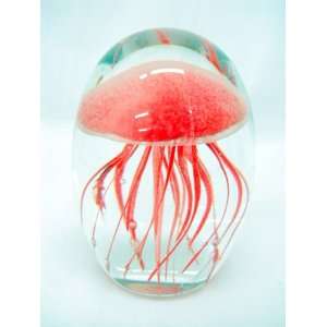   Glow in the Dark Red Glass Jellyfish Paperweight: Kitchen & Dining