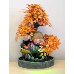 Tropical Table Water Fountain Silk Plants 