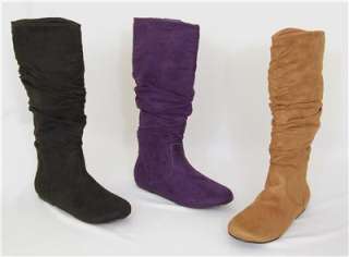 Womens Flats micro Suede Slouch Boots Shoes Knee High  