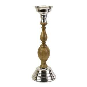   Oak Wood and Silver Finish Pillar Candle Holder