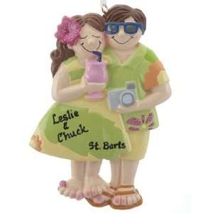 Personalized Tropical Tourist Couple Christmas Ornament:  