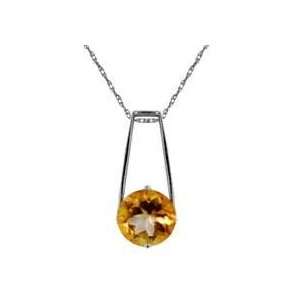  Sterling Silver Round Citrine Pendant Necklace: Jewelry