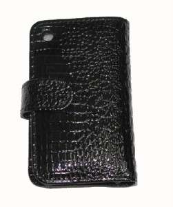 BLACK  Crocodile Leather Wallet Case Cover for iPhone 3  