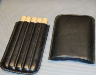 Cigar Travel Case Black Leather 5 finger GREAT quality  