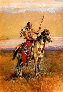 1907 Charles Russell Painting repo, Paint Horse, Pawnee Scout, Indian 