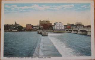 1920 Postcard 4th St. Bridge & Dam   Waterloo, Iowa IA  