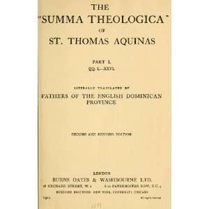  Theologicaof St. Thomas Aquinas Aquinas, Saint? Thomas Books