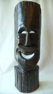 Hand Carved Happy Face Mask TIKI Folk Art Primitive  