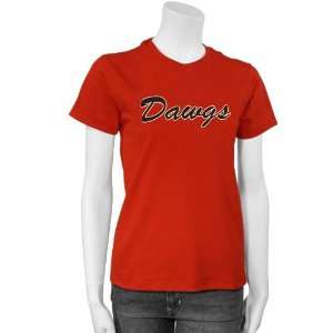 Georgia Bulldogs Red Ladies Script T shirt:  Sports 
